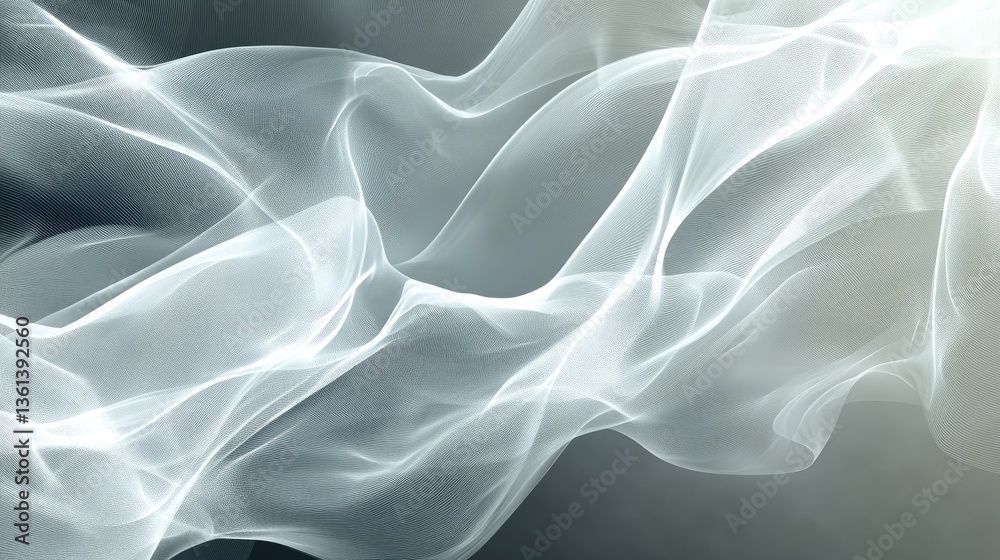 Obraz premium Ethereal and Flowing Gray and White Waves of Light Creating a Dreamy Background Texture for Creative Projects