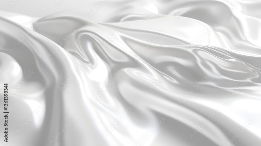 Obraz premium Smooth and Glossy White Fabric Draped Elegantly Over Soft Surface Highlighting Texture and Light Reflection