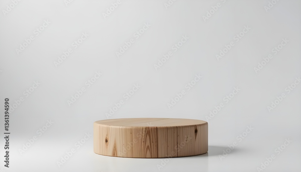 Natural Wood Circular Podium with Smooth Finish on a White Background for Presentations Natural Wood Circular Podium with Smooth Finish on a White Background for Presentations