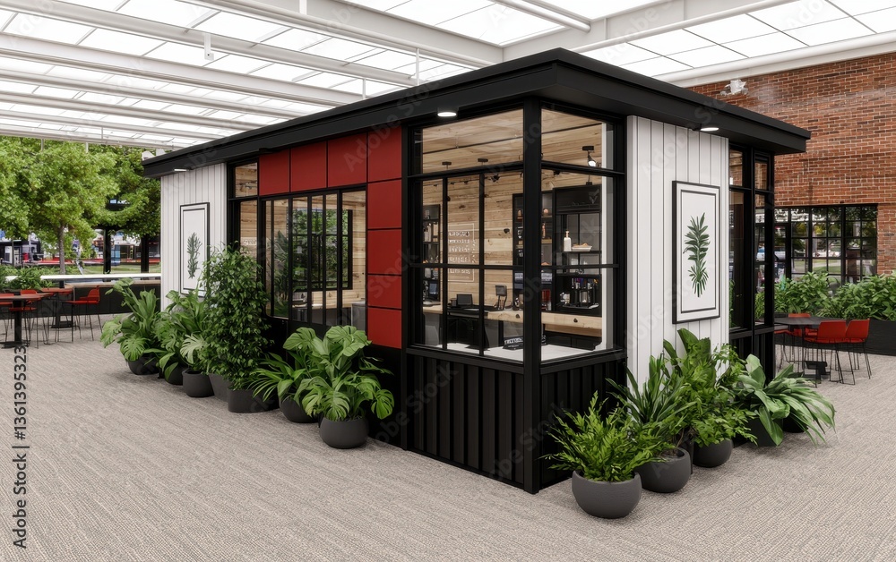 Obraz premium Modern Garden Pavilion with Plants and Stylish Architecture Design