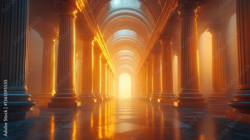 A dreamlike corridor with columns and soft lighting, creating a mystical vibe. A dreamlike corridor with columns and soft lighting, creating a mystical vibe.