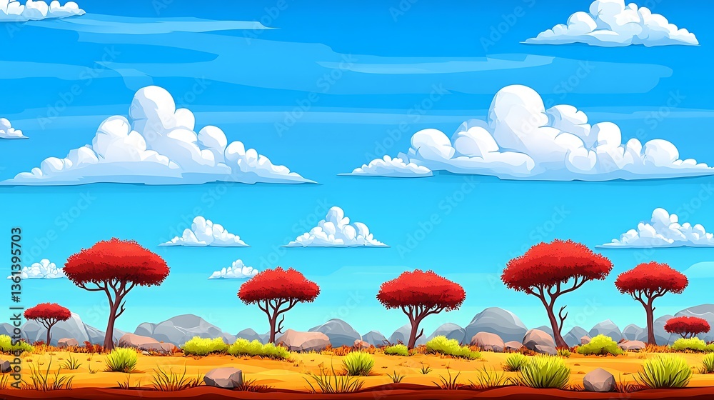 Fototapeta premium Vibrant Digital Painting of a Sunny African Savanna Landscape AI Generated