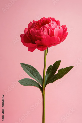 Red Peony Flower on Pink Background