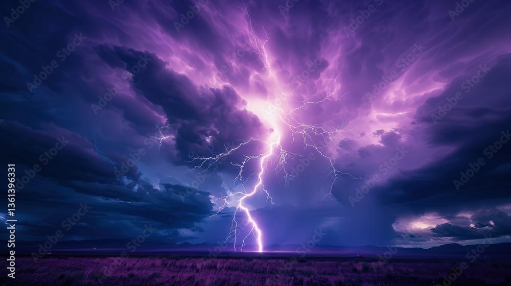 Fototapeta premium Vibrant lightning storm illuminating the sky