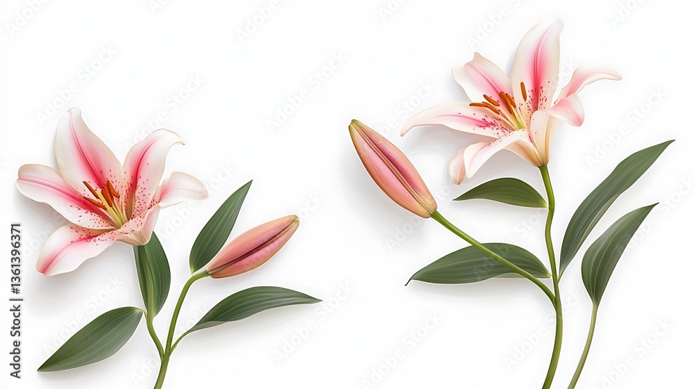 Pink Lilies in Bloom: A Botanical Study AI Generated Pink Lilies in Bloom: A Botanical Study AI Generated