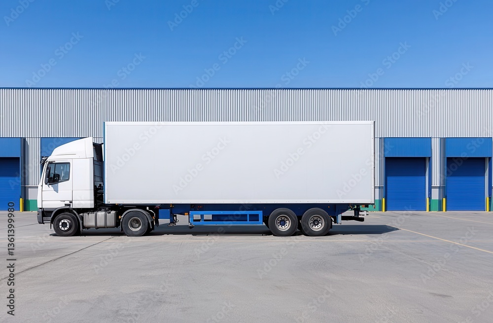 Fototapeta premium Large Delivery Truck Parked in Front of a Warehouse Dock Area