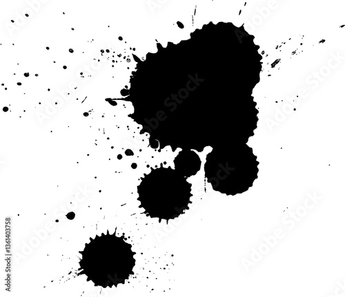 black ink brush dropping splatter splash on white background artistic