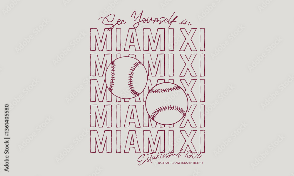 Obraz premium Baseball club vector t-shirt design. Miami athletic club graphic print design for t shirt. Sport club vector t-shirt design. Sport logo.