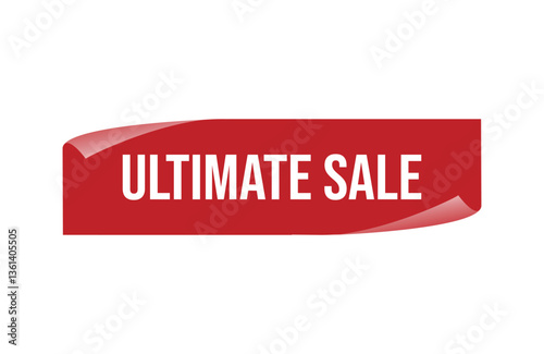 Red banner ultimate sale isolated on white background.