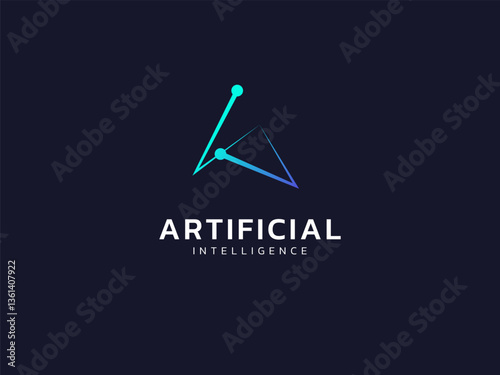 Artificial intelligence with triangle network lines technology Analysis logo vector design concept. AI technology logotype symbol for advance technology, ui, identity, robotic, innovation, analyze.