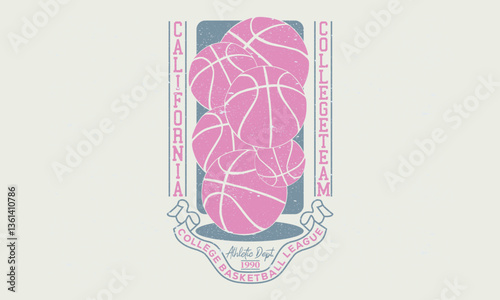 California athletic club graphic print design for t shirt. Sport club vector t-shirt design. Basketball club vector t-shirt design.