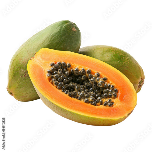 Wallpaper Mural Ripe papaya cut in half revealing vibrant orange flesh and black seeds on a clean transparent background, ripe papaya on transparent background Torontodigital.ca