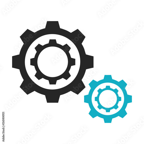 Two interconnected gears, one black and one teal, symbolizing teamwork and efficiency.