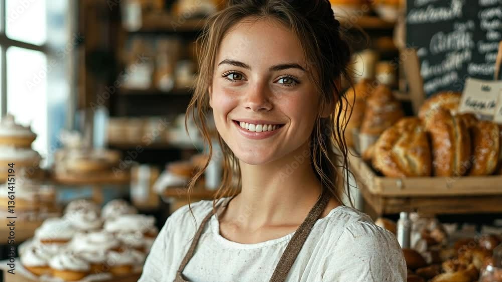 Smiling Baker Woman in a Bakery Shop