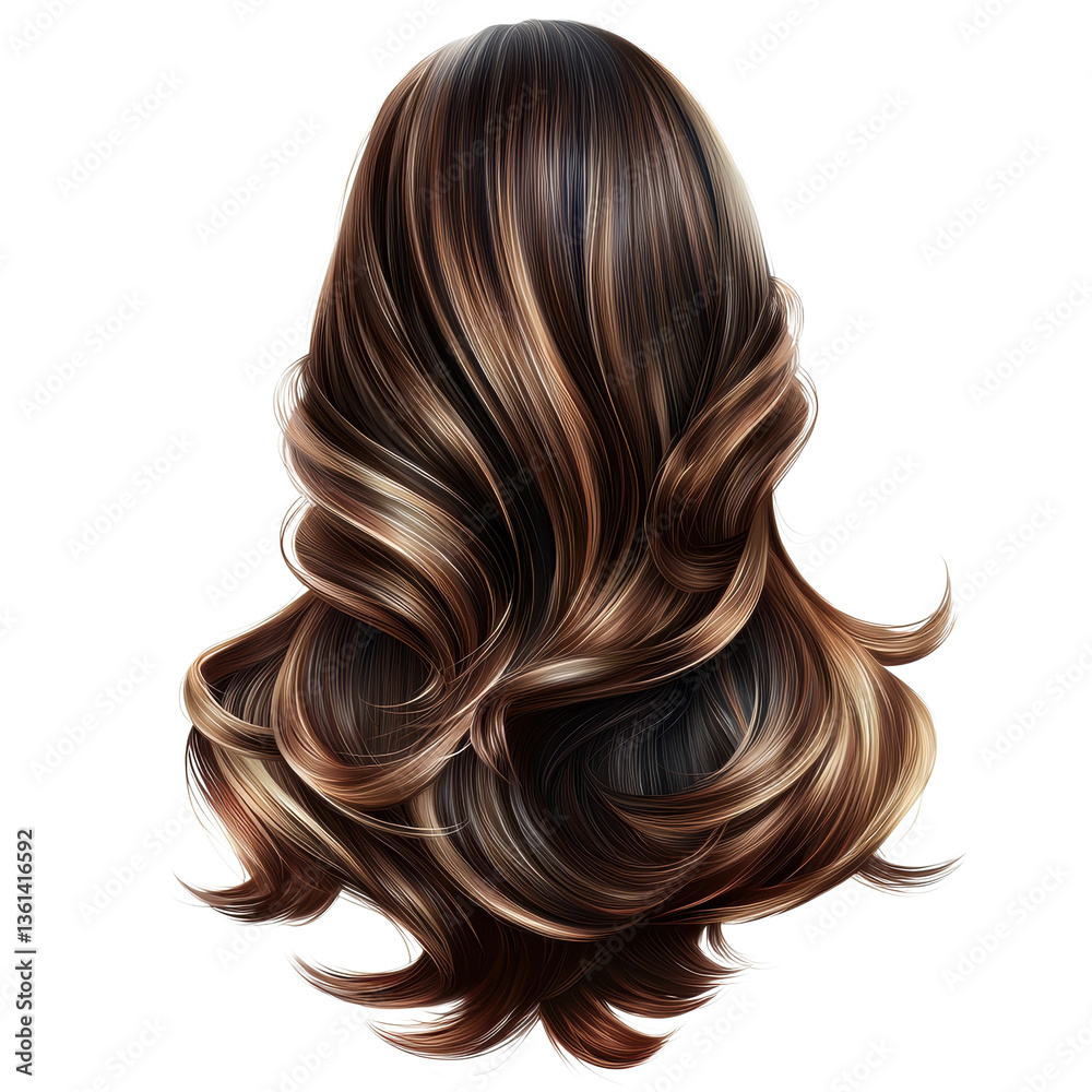 Naklejka premium Close-up view of a woman's beautiful long hair flowing gracefully in natural light against a soft background white isolate background