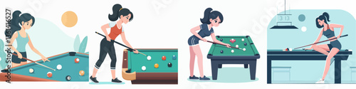 vector collection of a female billiard athlete