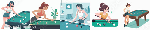 vector collection of a female billiard athlete