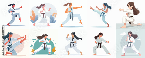 vector collection of a young female karate athlete