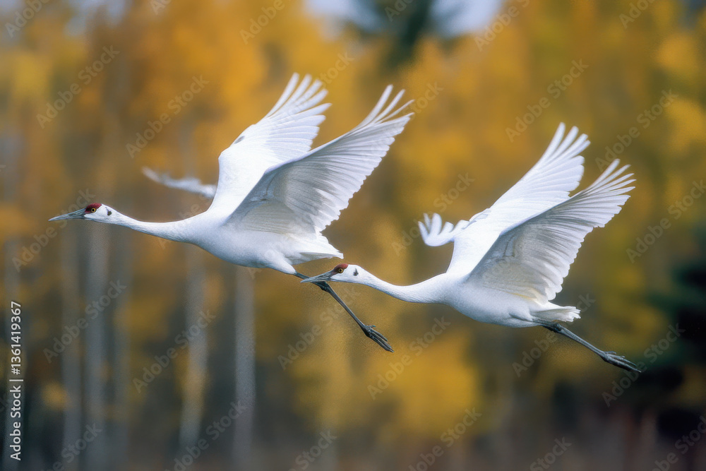 Fototapeta premium Whooping Cranes Flying