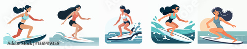 vector collection of a young female water ski athlete