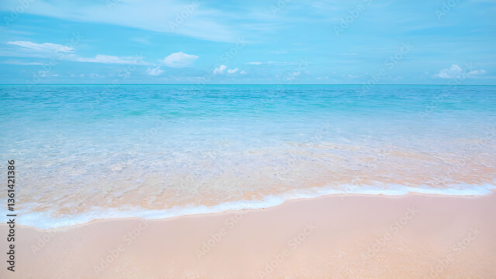 Beautiful Soft blue ocean wave on fine sandy beach Beautiful Soft blue ocean wave on fine sandy beach