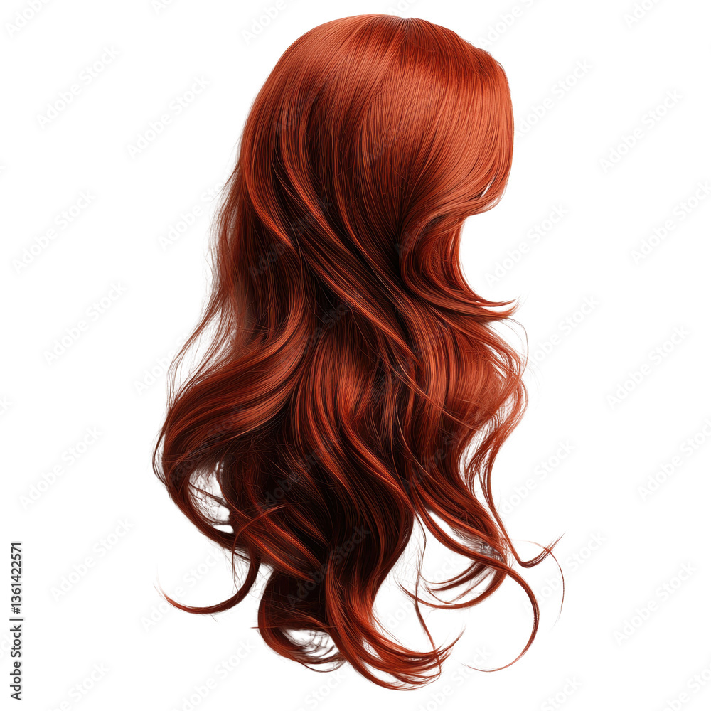 Fototapeta premium Woman with long red hair showcasing stunning style and radiant color in a fashionable and artistic portrait white isolate background