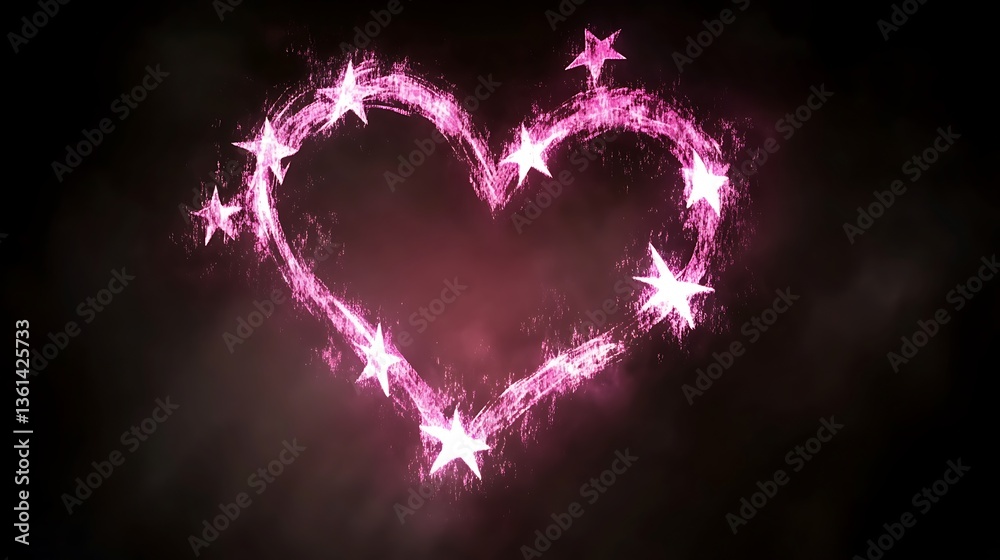Glowing pink heart with stars. Glowing pink heart with stars.