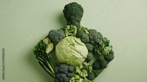 Wallpaper Mural Creative concept, health, vegetarianism, health day. Silhouette of a Man made from vegetables, cabbage, broccoli Torontodigital.ca