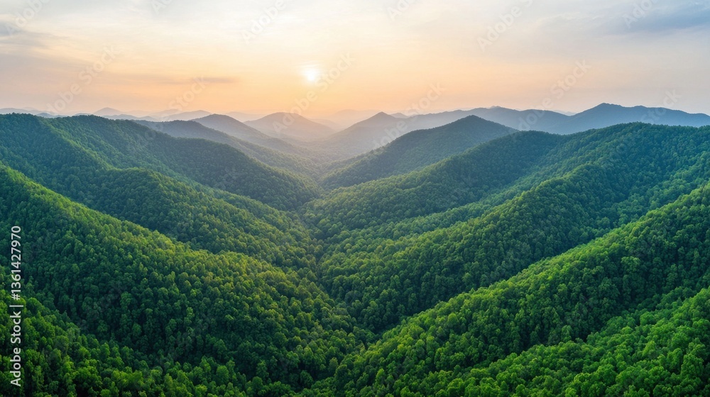 Obraz premium Sunrise over lush valleys great smoky mountains landscape photography serene nature aerial view peaceful wilderness