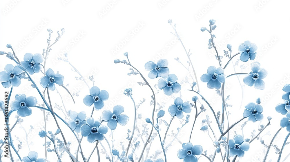 Delicate watercolor painting of light blue flowers on white Delicate watercolor painting of light blue flowers on white