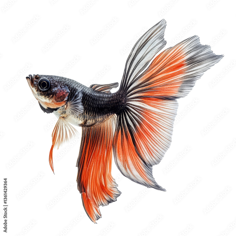 Fototapeta premium A striking fish leaps gracefully through the air against a pristine transparent background, Leaping Fish in Midair on transparent background