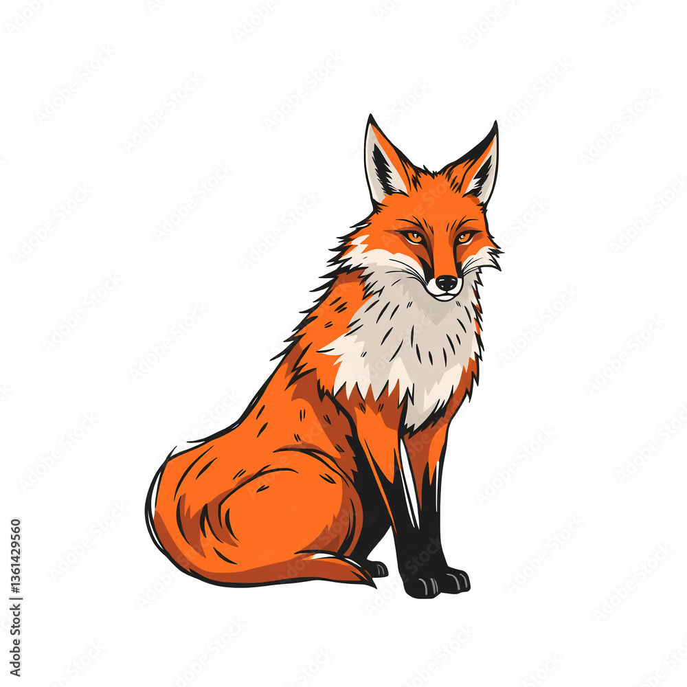 Obraz premium Red Fox Sitting Wildlife Illustration Animal Portrait Vector Graphic