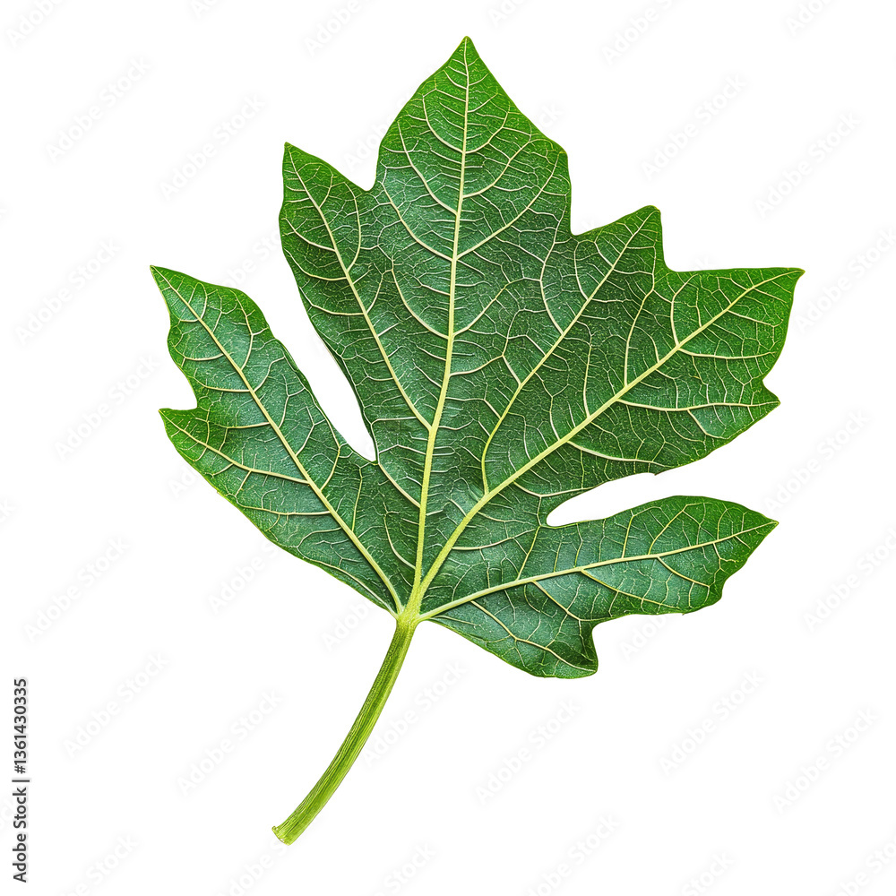 Obraz premium Green papaya plant leaf isolated on a transparent background for botanical studies and nature exploration, Green papaya plant leaf isolated on transparent background