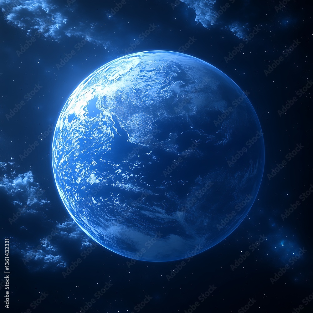 Fototapeta premium A beautiful blue planet floats in the darkness of space