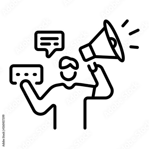 Linear style icon depicting a volunteer protesting for human rights 