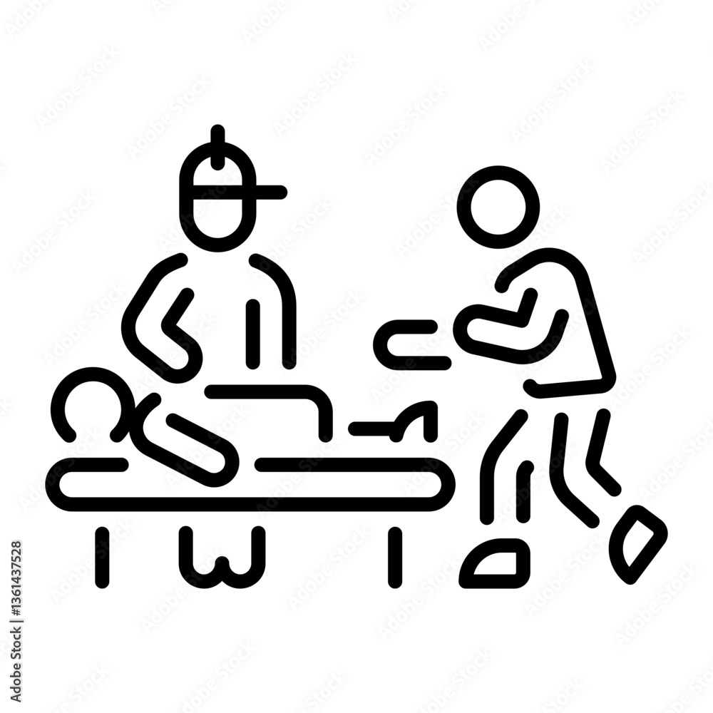A volunteer emergency rescue a patient, line style icon A volunteer emergency rescue a patient, line style icon