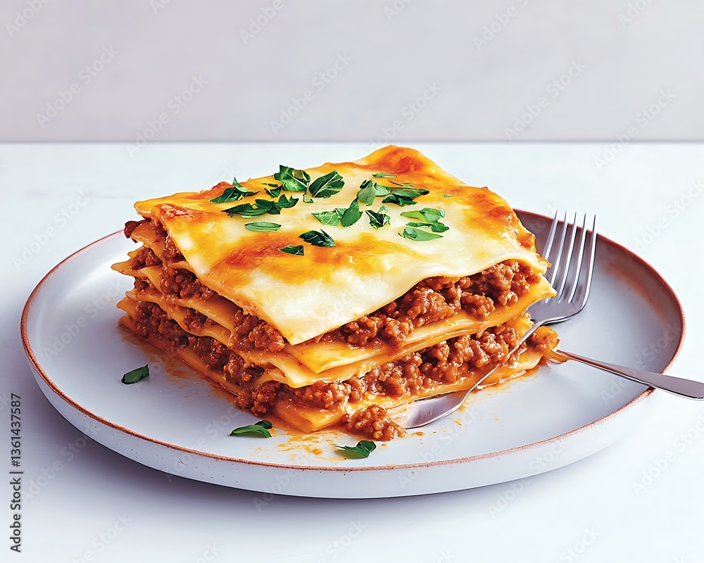 Lasagna Dish on Plate Lasagna Dish on Plate
