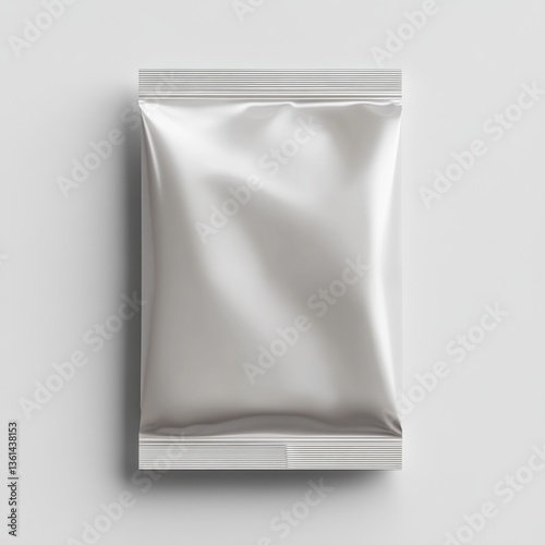 Blank Silver Foil Packaging Mockup on a White Background with Subtle Shadow and Clean Presentation