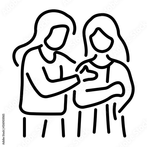 A line style icon of a character showing empathy to a lady