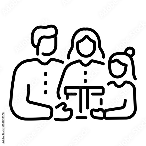 A linear style icon showing a volunteer family 