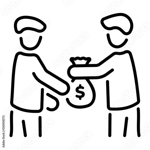 A volunteer doing financial help to a person, line icon 