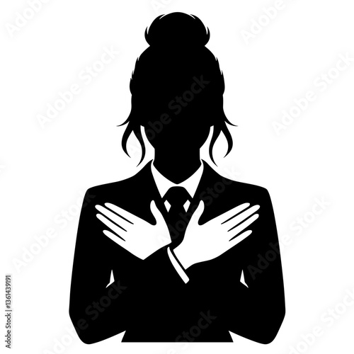 Schoolgirl crossing arms on chest silhouette