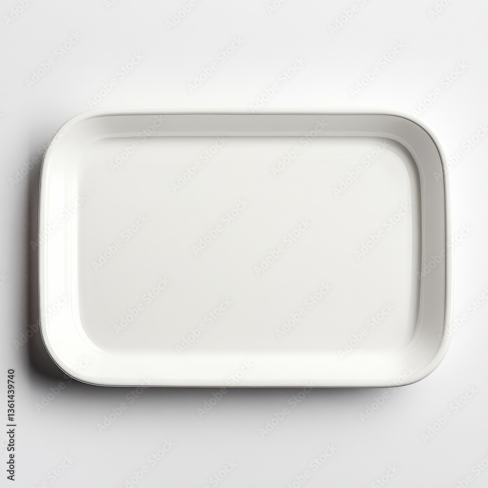 Minimalist White Rectangular Plate on a Bright White Background, Clean Design for Serving Food Minimalist White Rectangular Plate on a Bright White Background, Clean Design for Serving Food