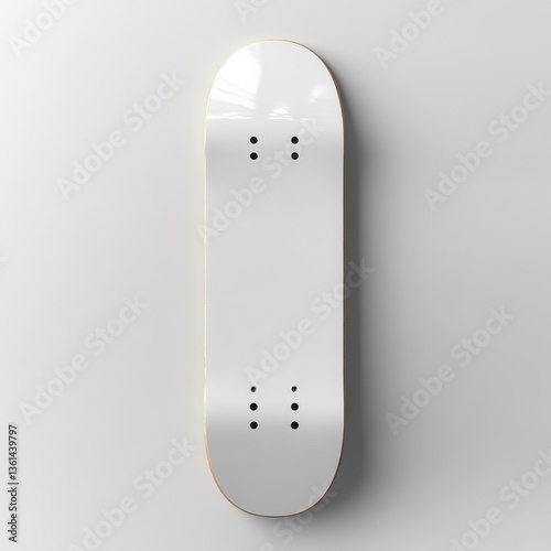 Minimalist White Skateboard Deck on Grey Background: Ready for Custom Graphics and Extreme Sports Adventures