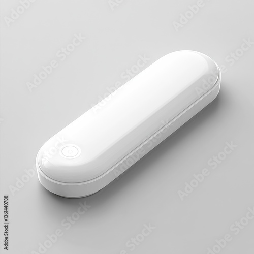 Sleek White Device: A minimalist oblong gadget with rounded edges and a subtle power button, casting soft shadows on a gray surface.