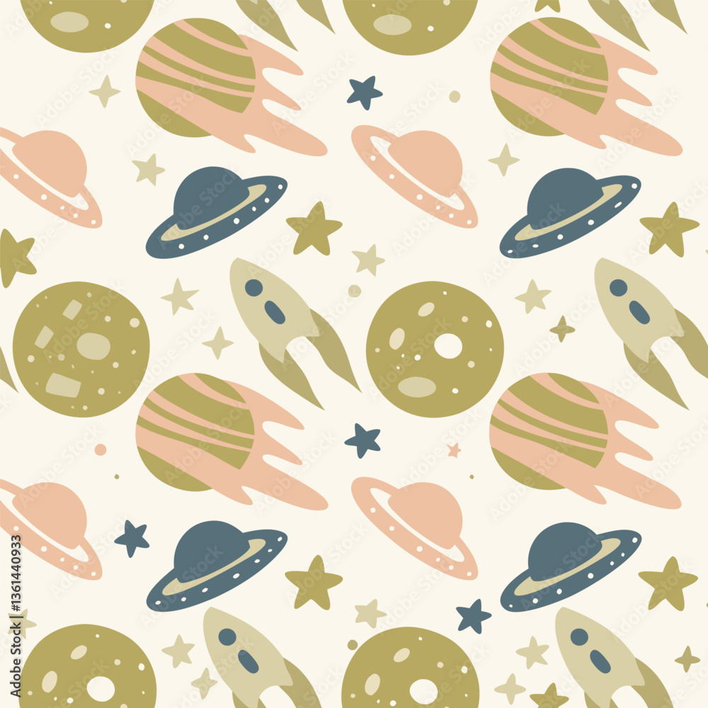 Obraz premium Space Planet Seamless Pattern with Stars