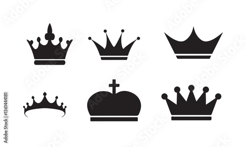 Crown Icon Set Royal Vintage Vector Collection