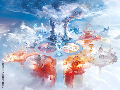 Whimsical Floating Islands Fantasy World Digital Painting photo