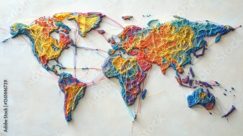 Colorful String Art World Map: A Tapestry of Global Connections