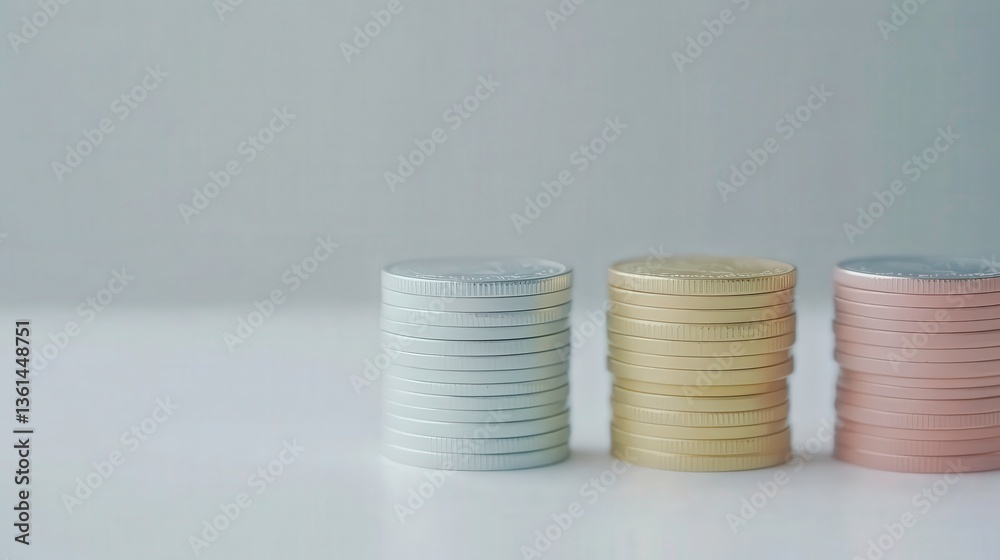 Stacked Coins on White Background in Pastel Colors Stacked Coins on White Background in Pastel Colors